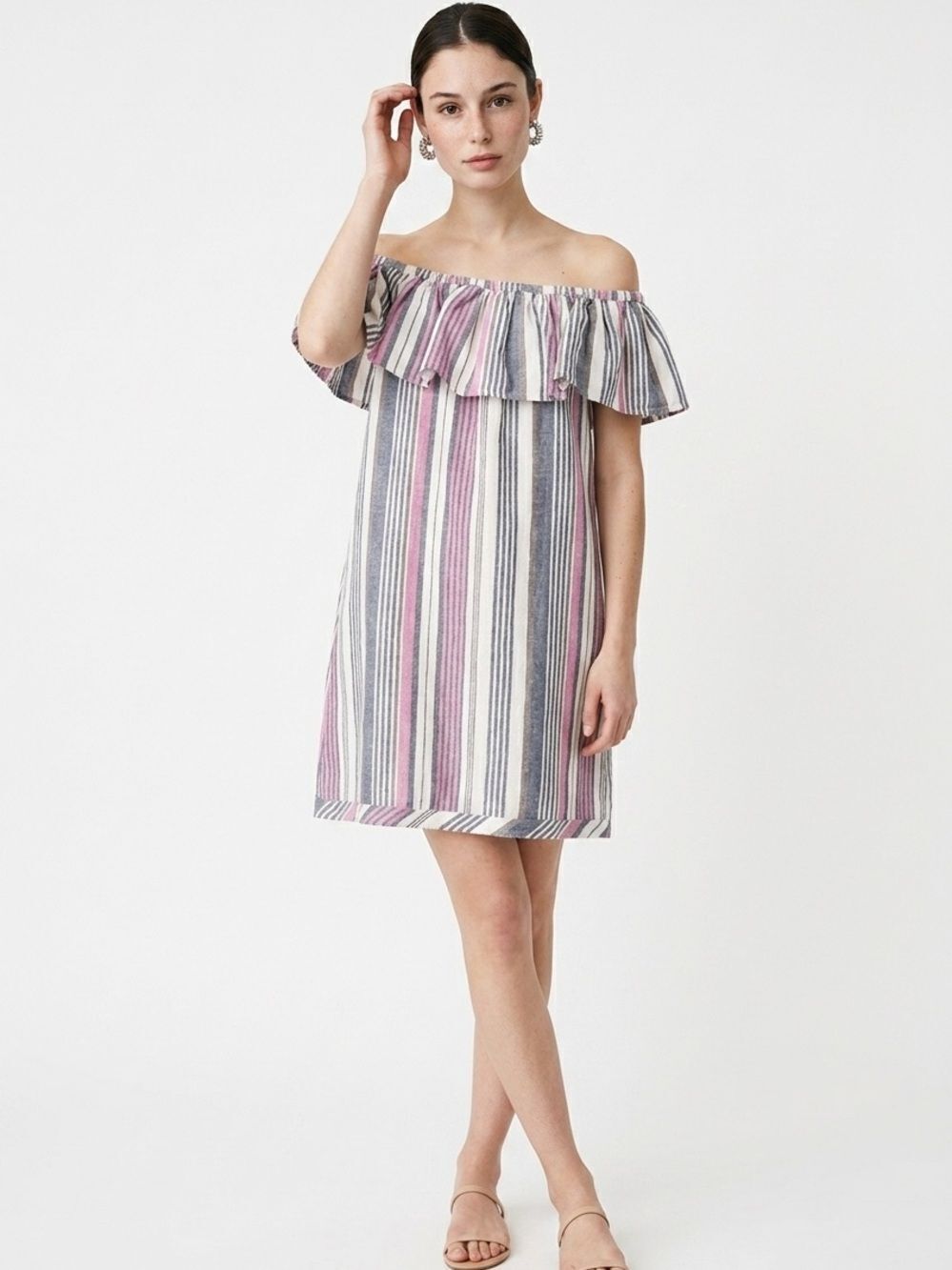 EASEL | Off the Shoulder Vertical Stripe Dress Women’s Size Medium